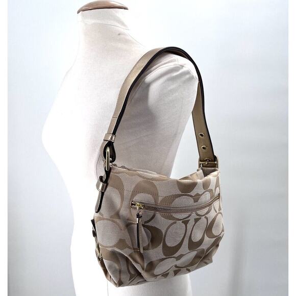 COACH Tan / Gold Signature C Hobo Bag Handbag Purse & Matching Wristlet - Picture 2 of 15